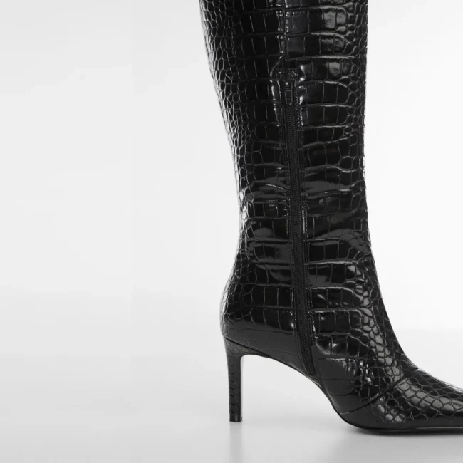 Black Croc-Effect Based Stiletto Boots