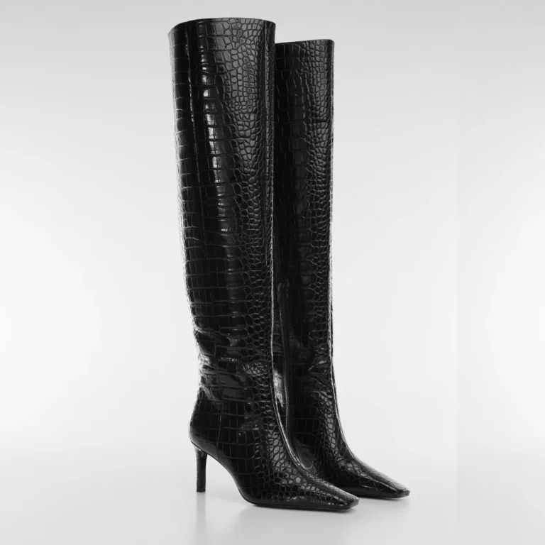 Black Croc-Effect Based Stiletto Boots