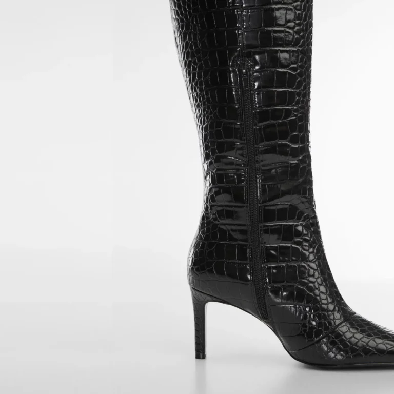 Black Croc-Effect Based Stiletto Boots